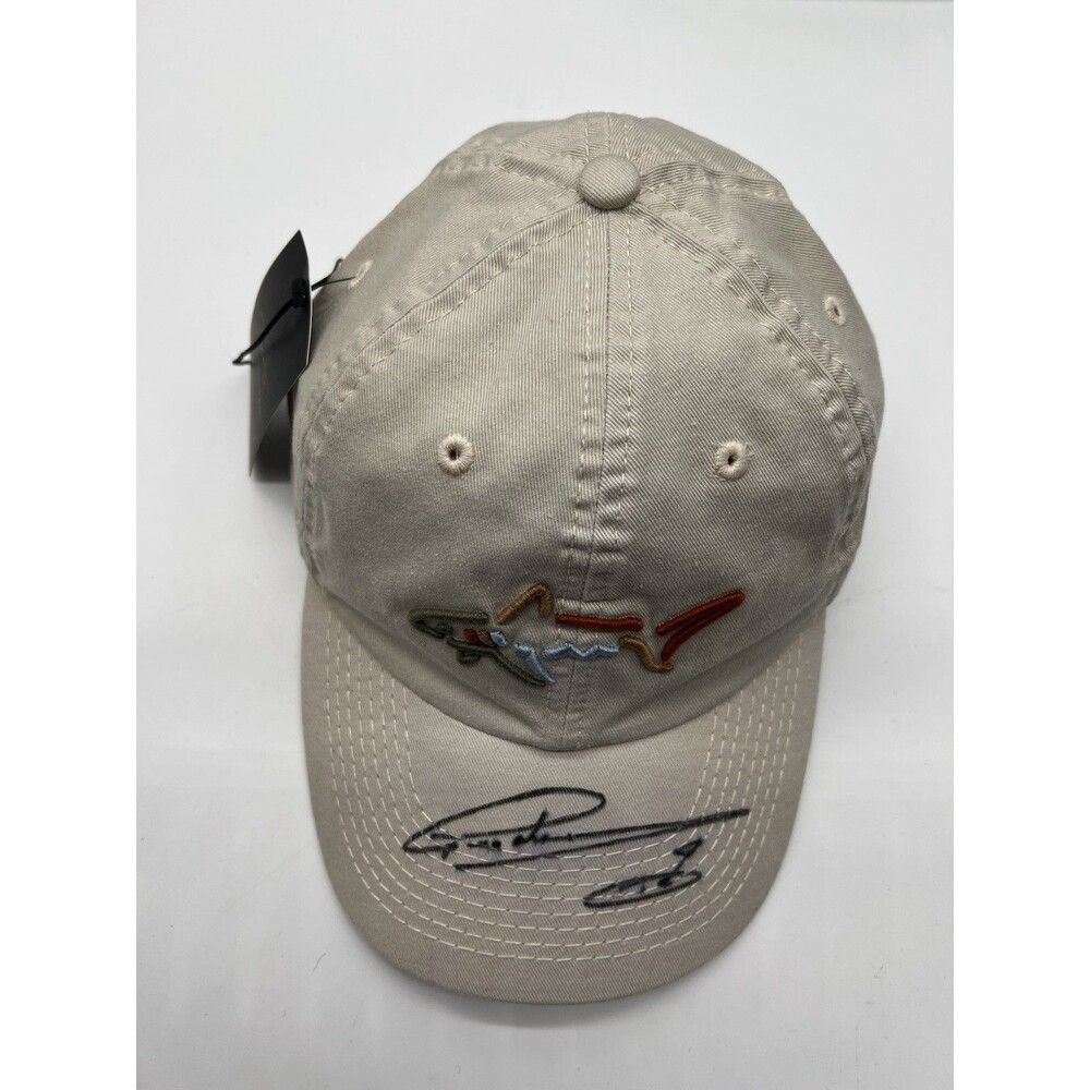 Greg Norman Time The Open Champion Beige Shark 90s Signed Baseball Hat Adj Strap